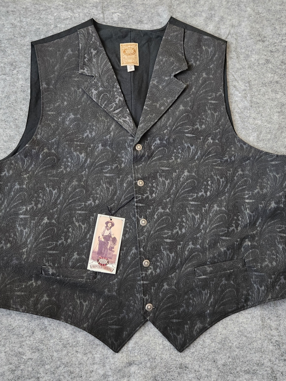 NOS Vintage Wahmaker Western Paisley Vest Men's 4X Gray Cowboy USA Frontier